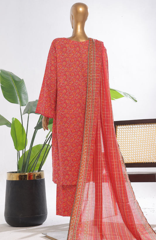 Bin Saeed Printed Lawn Stitched 3 Piece Suit - D-08 - BS25EPLV3 - Pink - Summer Collection