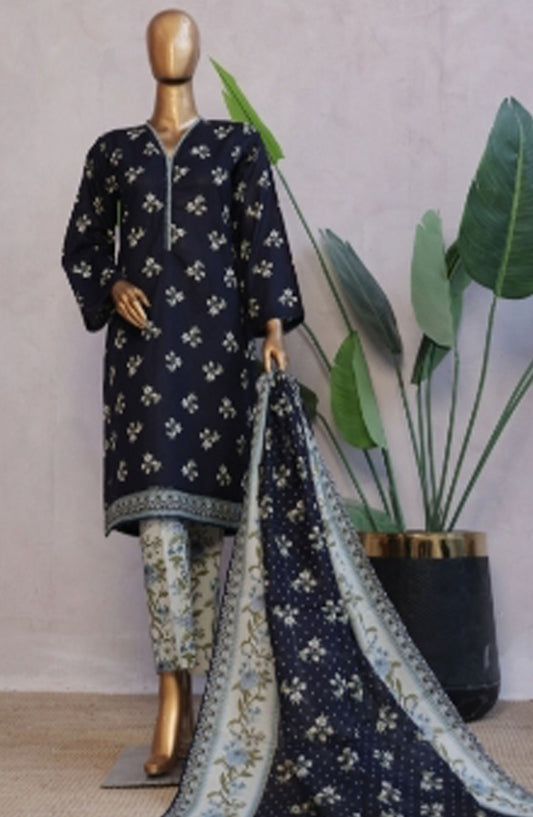 Bin Saeed Printed Lawn Stitched 3 Piece Suit - D-08 - BS25EPLV7 - Blue - Summer Collection