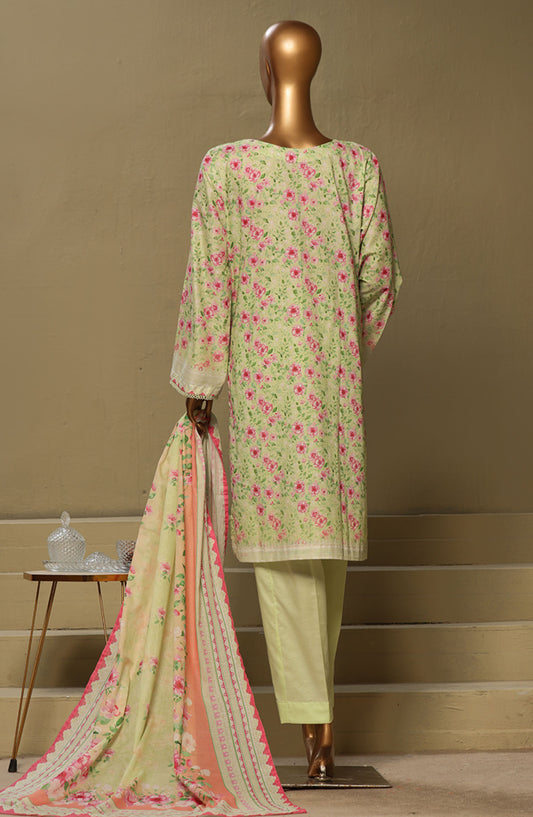 Bin Saeed Chikankari Lawn Stitched 3 Piece Suit - D-08 - BS25LC - Green - Summer Collection