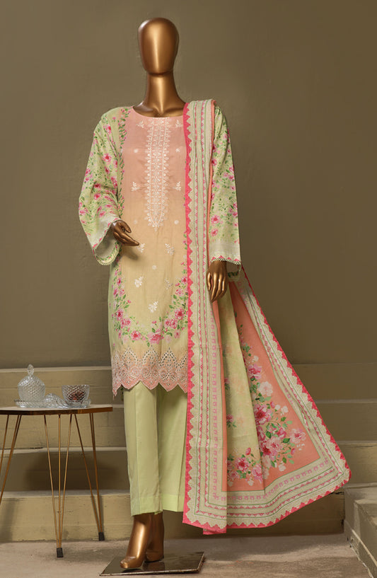 Bin Saeed Chikankari Lawn Stitched 3 Piece Suit - D-08 - BS25LC - Green - Summer Collection
