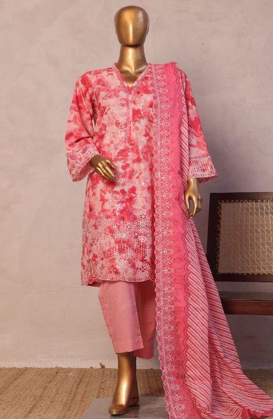 Bin Saeed Embroidered Lawn Stitched 3 Piece Suit - D-08 - BS25LELC - Pink - Summer Collection