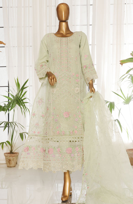 Bin Saeed Embroidered Organza Stitched 3 Piece Suit - D-08 - BS25LOCF - Green - Festive Collection