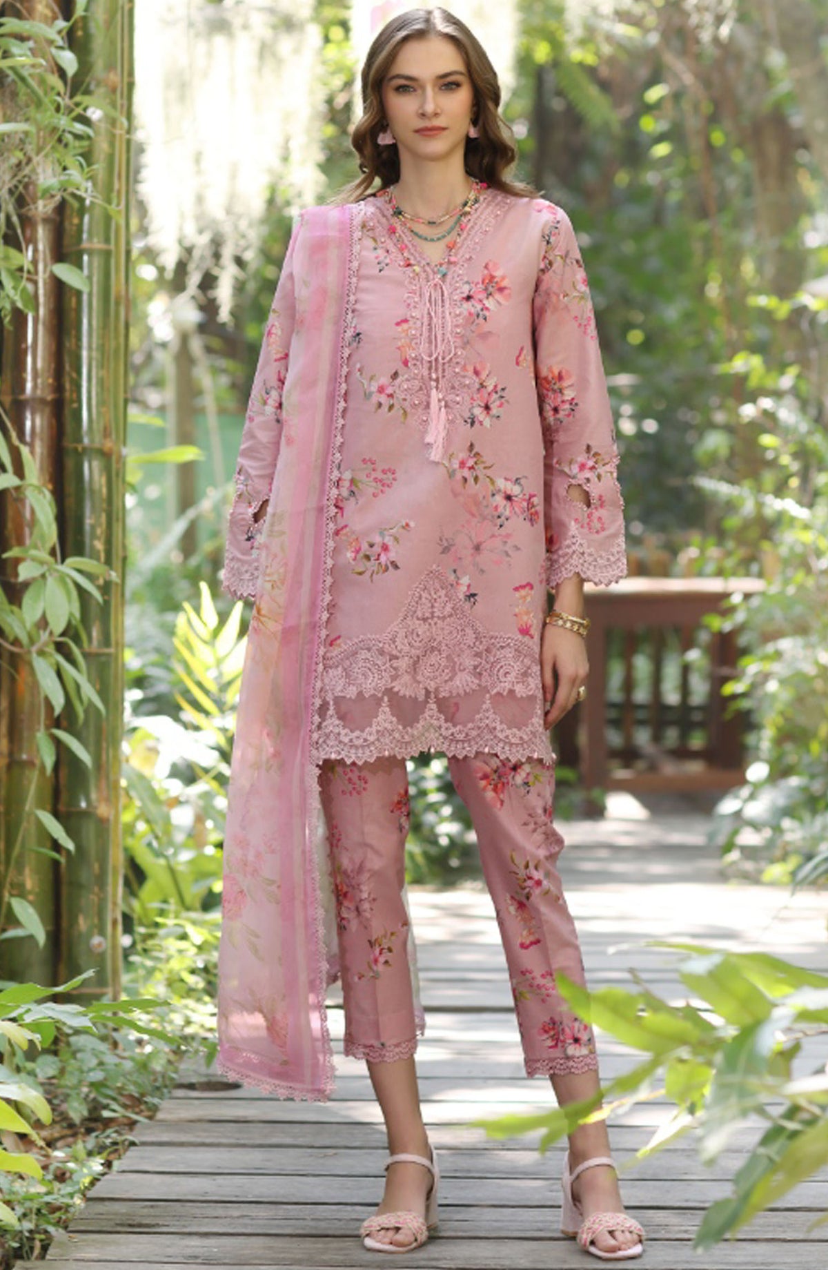 Noor by Saadia Asad Embroidered Lawn Unstitched 3 Piece Suit - D-08 A - SA25NELP - Pink - Summer Collection