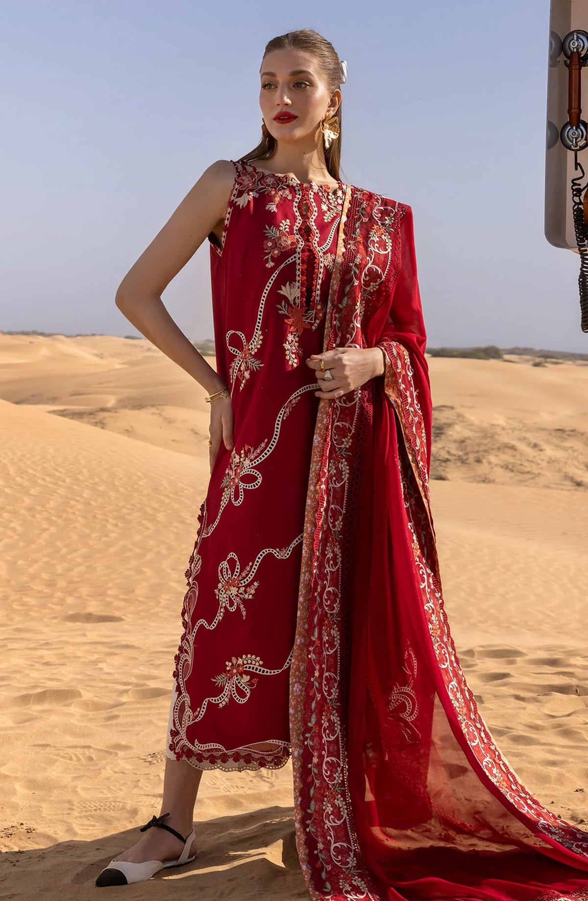 Flow by Crimson Embroidered Lawn Unstitched 3 Piece Suit - D-08 B - CRM25FL - Red - Summer Collection