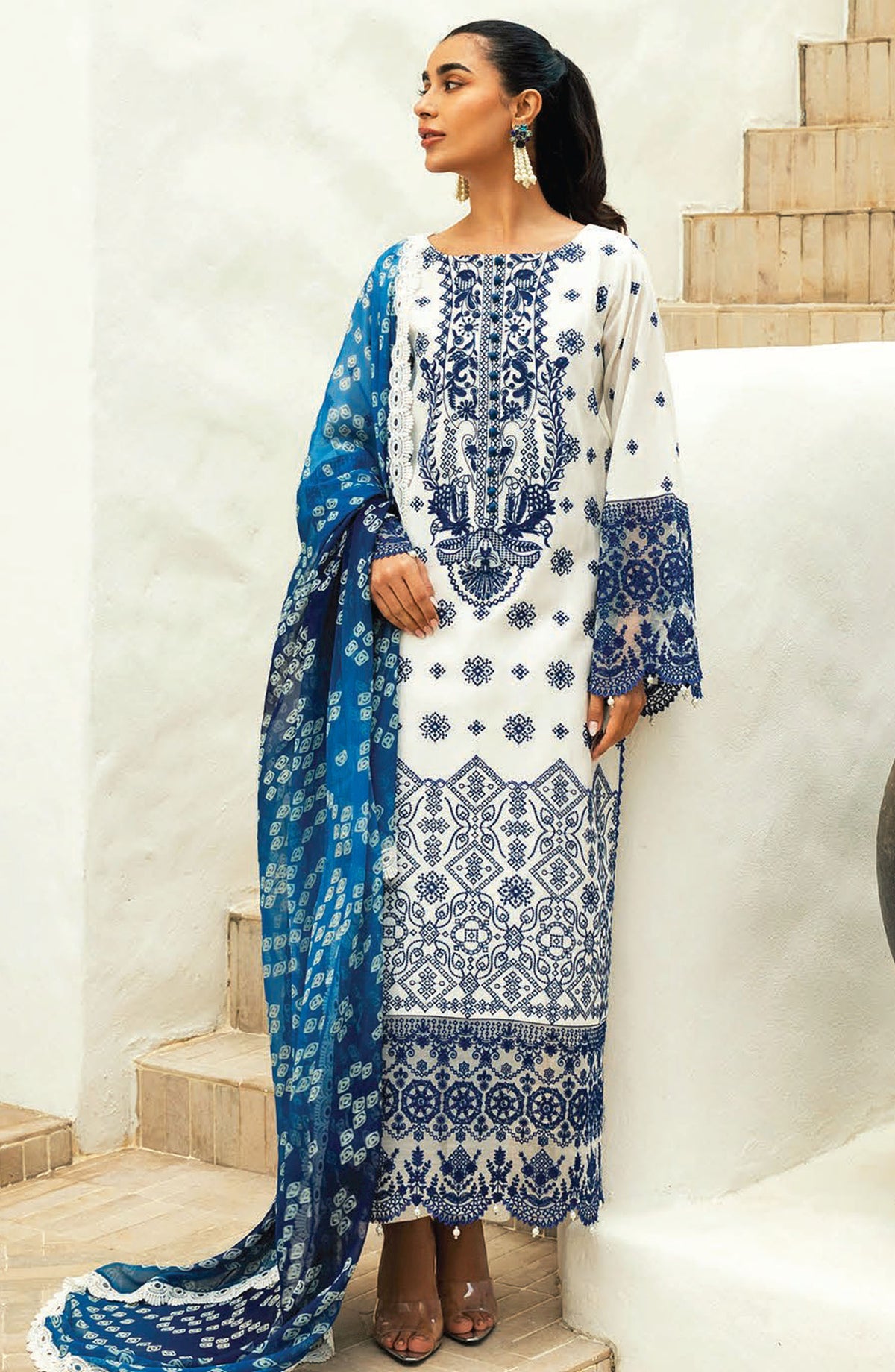Zainab Chottani Chikankari Lawn Unstitched 3 Piece Suit - D-08B Reem - ZBC25CL - White - Summer Collection