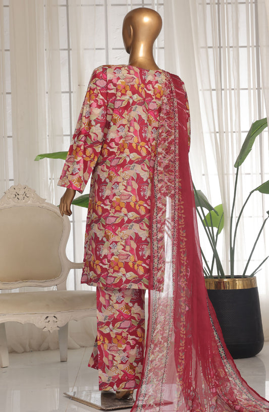 Bin Saeed Chikankari Lawn Stitched 3 Piece Suit - D-09 - BS25ECLV1 - Red - Summer Collection