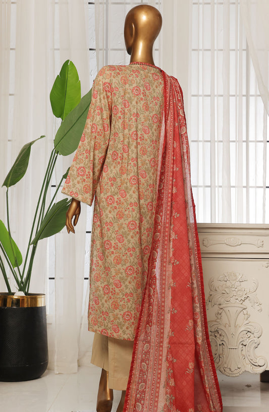 Bin Saeed Printed Lawn Stitched 3 Piece Suit - D-09 - BS25EPLV4 - Pink - Summer Collection