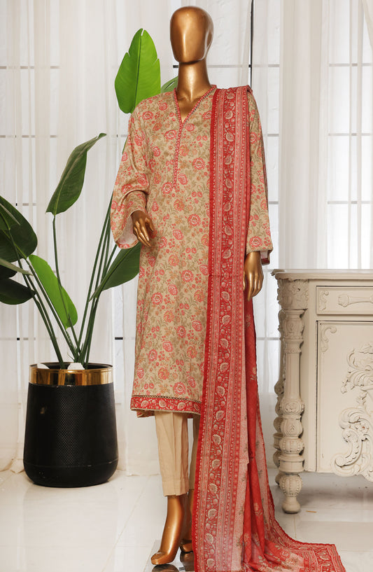 Bin Saeed Printed Lawn Stitched 3 Piece Suit - D-09 - BS25EPLV4 - Pink - Summer Collection