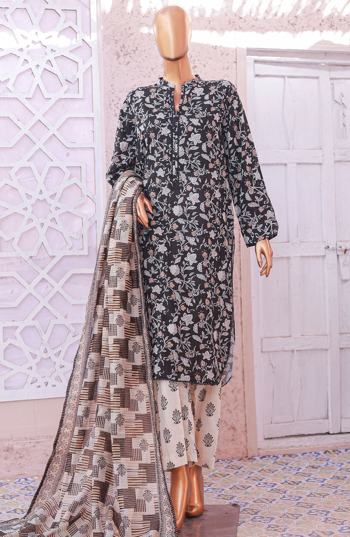 Bin Saeed Printed Lawn Stitched 3 Piece Suit - D-09 - BS25EPLV5 - Black - Summer Collection