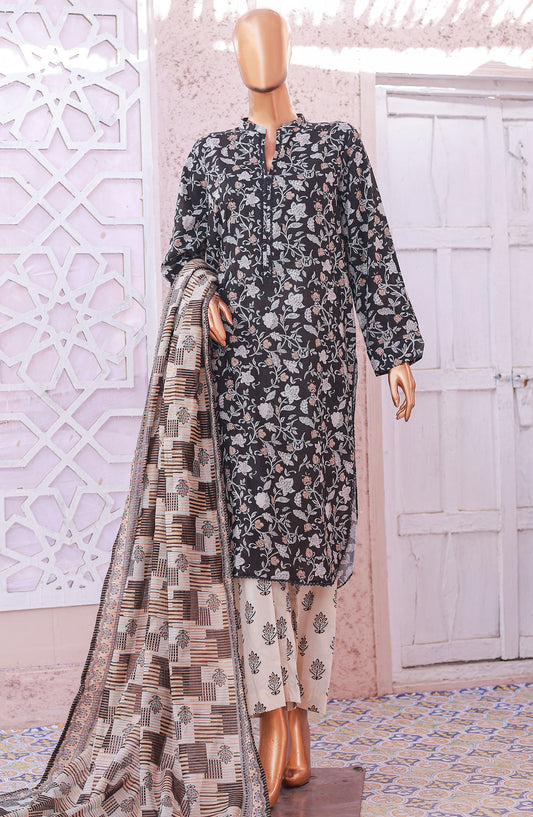 Bin Saeed Printed Lawn Stitched 3 Piece Suit - D-09 - BS25EPLV5 - Black - Summer Collection