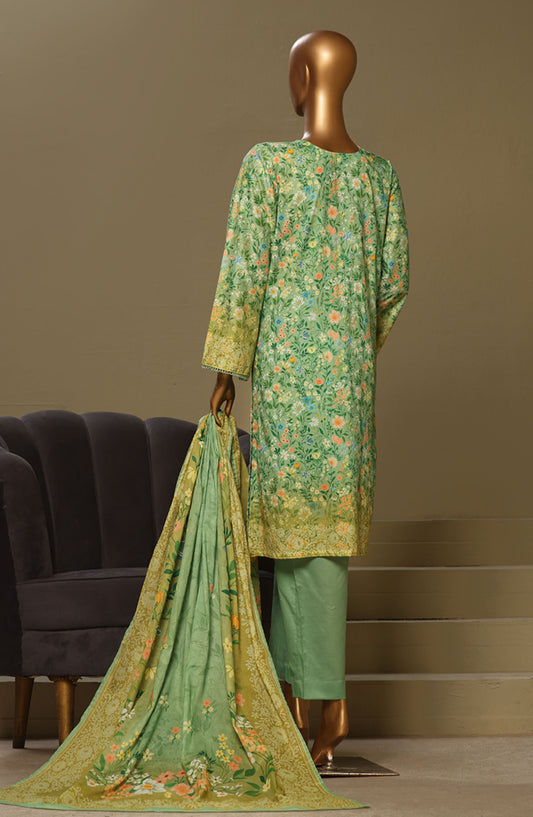 Bin Saeed Chikankari Lawn Stitched 3 Piece Suit - D-09 - BS25LC - Green - Summer Collection