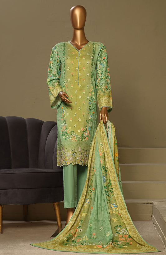 Bin Saeed Chikankari Lawn Stitched 3 Piece Suit - D-09 - BS25LC - Green - Summer Collection