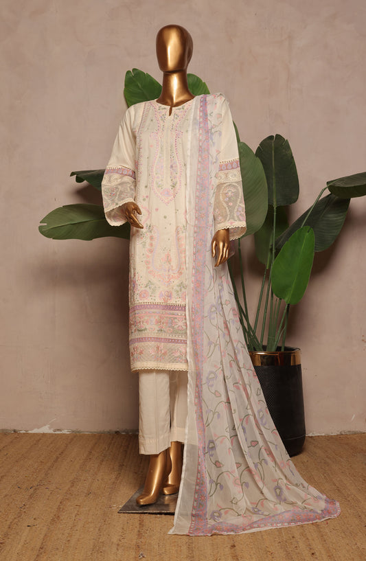 Bin Saeed Embroidered Lawn Stitched 3 Piece Suit - D-09 - BS25LPLV4 - Off White - Summer Collection