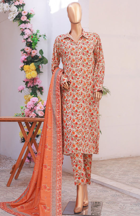 Bin Saeed Printed Lawn Stitched 3 Piece Suit - D-09 - BS25PLV6 - Orange - Summer Collection