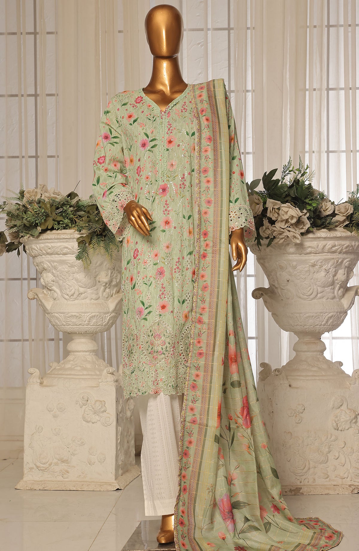 Bin Saeed Chikankari Stitched 3 Piece Suit - D-09 - BS25WNWC - Green - Summer Collection