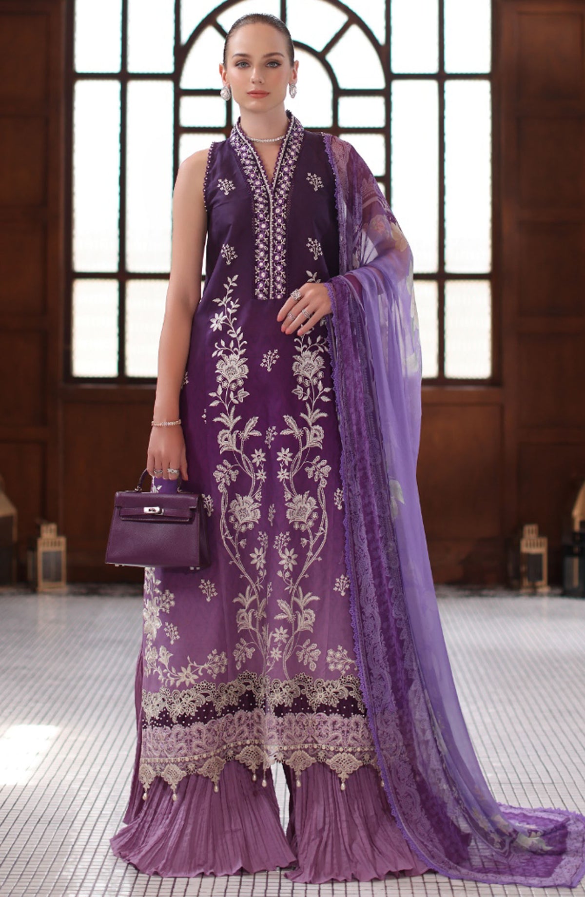 Noor by Saadia Asad Embroidered Lawn Unstitched 3 Piece Suit - D-09 - SA25ELSL - Purple - Eid Collection