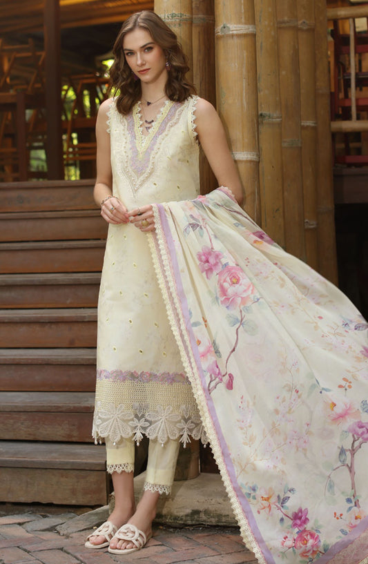 Noor by Saadia Asad Embroidered Lawn Unstitched 3 Piece Suit - D-09 A - SA25NELP - Yellow - Summer Collection