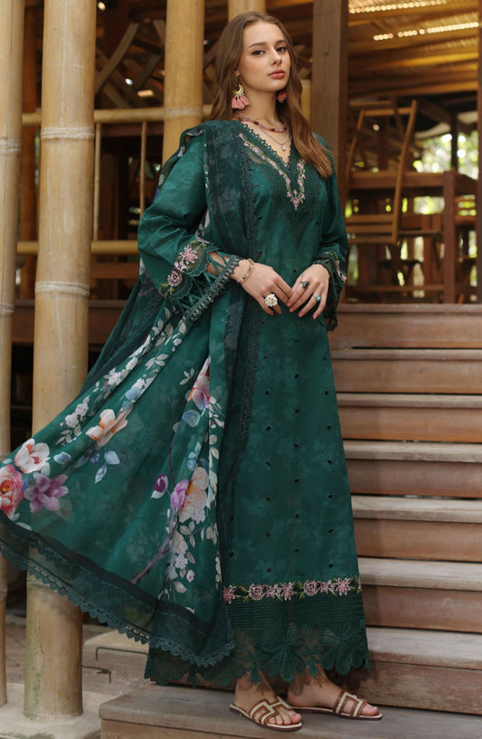 Noor by Saadia Asad Embroidered Lawn Unstitched 3 Piece Suit - D-09 B - SA25NELP - Green - Summer Collection