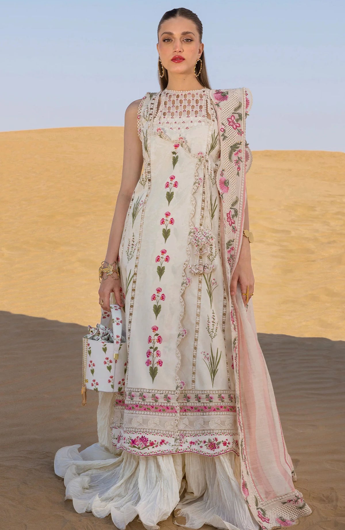 Flow by Crimson Embroidered Lawn Unstitched 3 Piece Suit - D-09 B - CRM25FL - White - Summer Collection