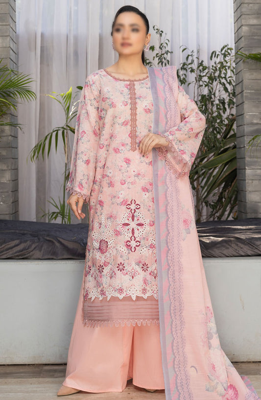 Parisa by Al Karim Embroidered Lawn Unstitched 3 Piece Suit - D-10 - ALK25PELV2 - Pink - Summer Collection