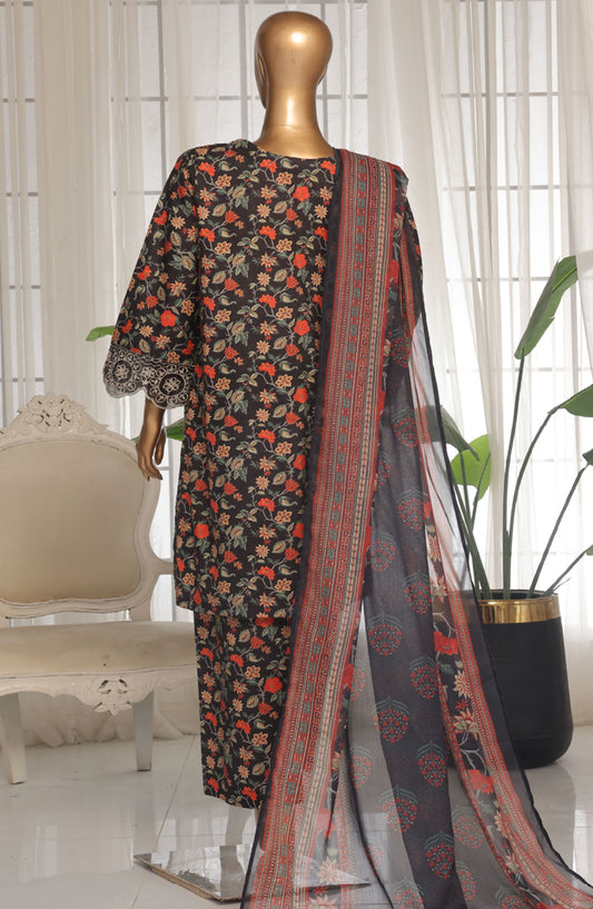Bin Saeed Chikankari Lawn Stitched 3 Piece Suit - D-10 - BS25ECLV1 - Black - Summer Collection