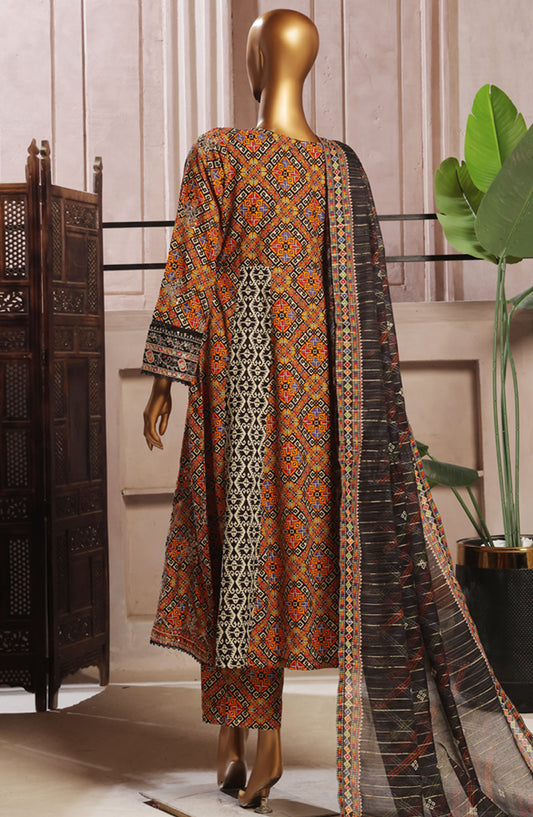 Bin Saeed Embroidered Lawn Stitched 3 Piece Frock - D-10 - BS25ELEF - Orange - Summer Collection