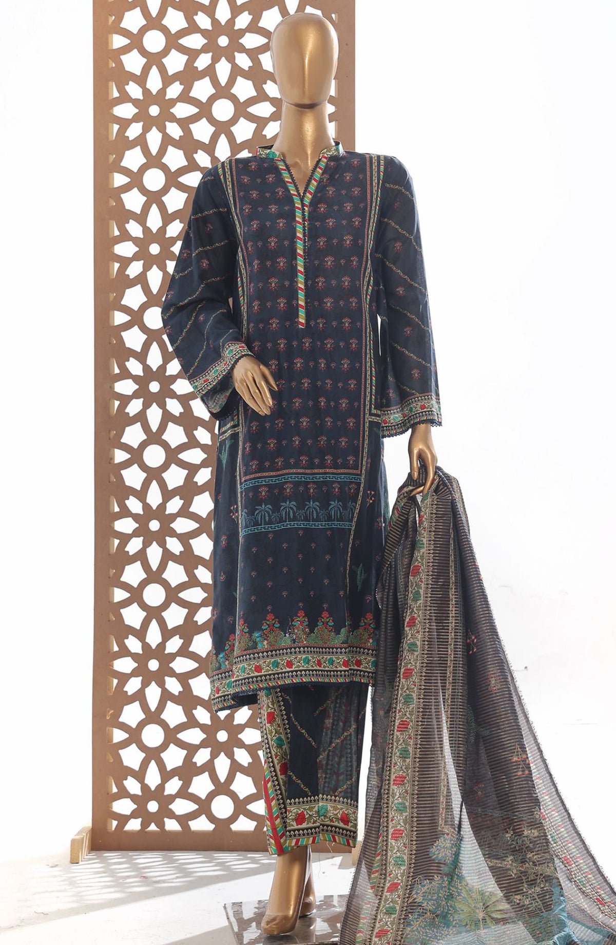 Bin Saeed Printed Lawn Stitched 3 Piece Suit - D-10 - BS25EPLV3 - Black - Summer Collection
