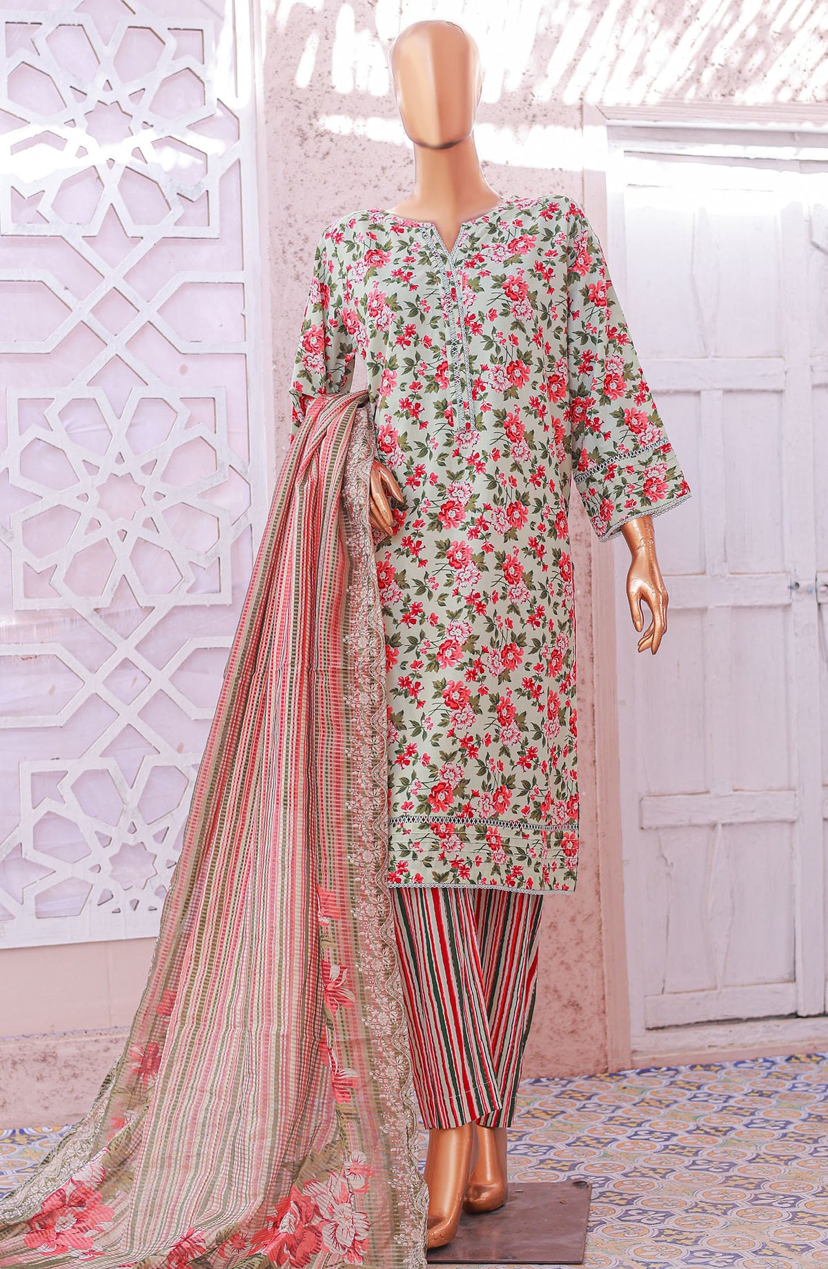 Bin Saeed Printed Lawn Stitched 3 Piece Suit - D-10 - BS25EPLV5 - Green - Summer Collection