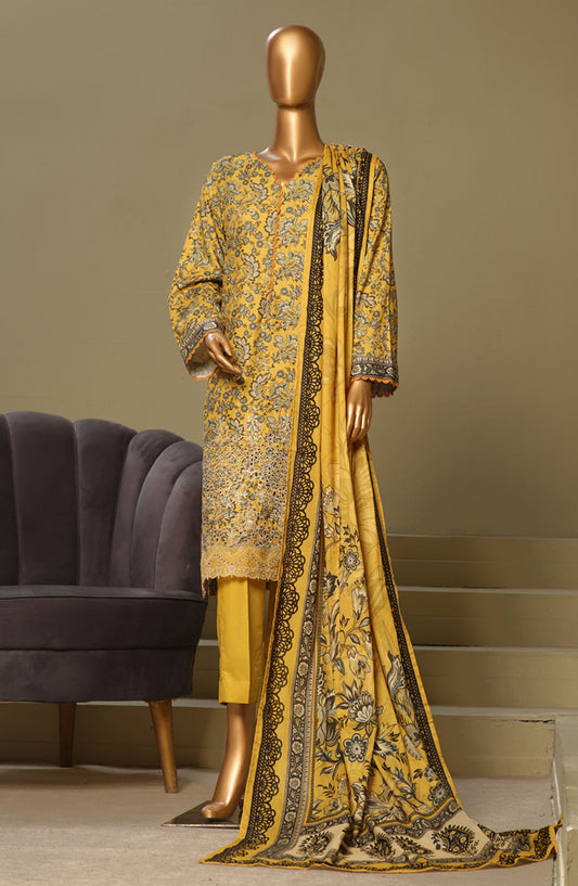 Bin Saeed Chikankari Lawn Stitched 3 Piece Suit - D-10 - BS25LC - Yellow - Summer Collection