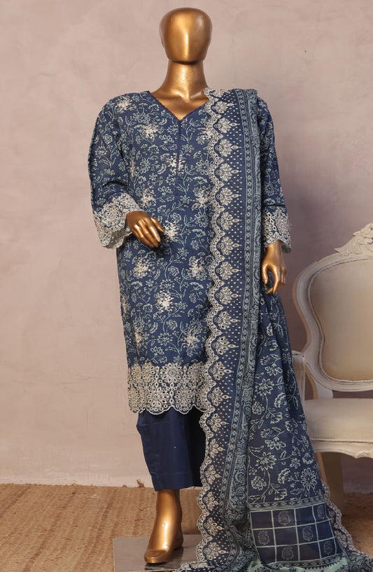 Bin Saeed Embroidered Lawn Stitched 3 Piece Suit - D-10 - BS25LELC - Blue - Summer Collection