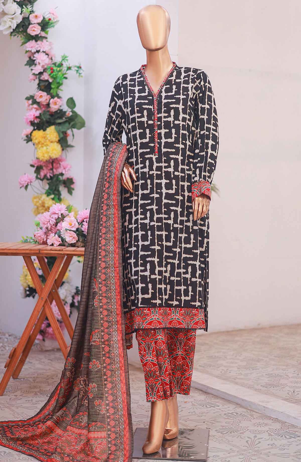 Bin Saeed Printed Lawn Stitched 3 Piece Suit - D-10 - BS25PLV6 - Black - Summer Collection