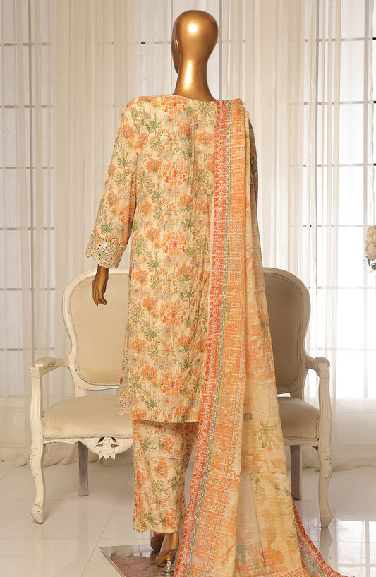 Bin Saeed Chikankari Stitched 3 Piece Suit - D-10 - BS25WNWC - Orange - Summer Collection