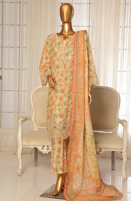 Bin Saeed Chikankari Stitched 3 Piece Suit - D-10 - BS25WNWC - Orange - Summer Collection