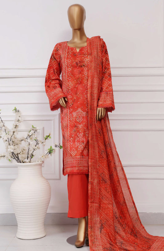 Sadabahar Printed Lawn Stitched 3 Piece Suit - D-10 - SBD25PLCV4 - Orange - Summer Collection