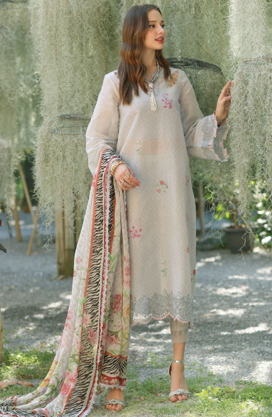 Noor by Saadia Asad Embroidered Lawn Unstitched 3 Piece Suit - D-10 A - SA25NELP - Grey - Summer Collection