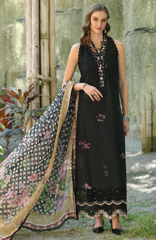 Noor by Saadia Asad Embroidered Lawn Unstitched 3 Piece Suit - D-10 B - SA25NELP - Black - Summer Collection