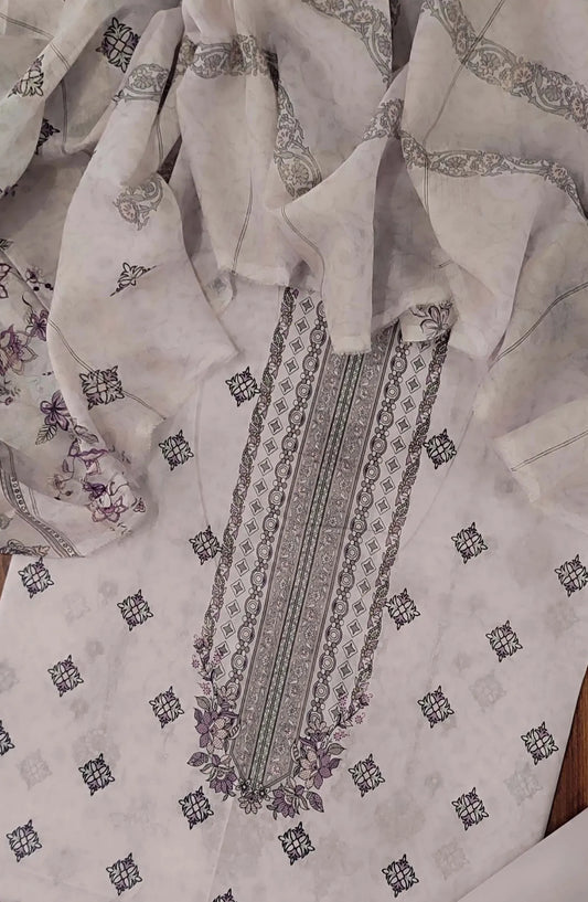 PREMIUM UNSTITCH PRINTED LAWN 3PEC WITH TILLA  DUPATTA COLLECTION - D 10