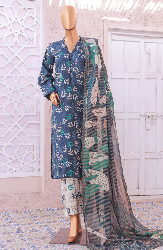 Bin Saeed Printed Lawn Stitched 3 Piece Suit - D-11 - BS25EPLV5 - Blue - Summer Collection