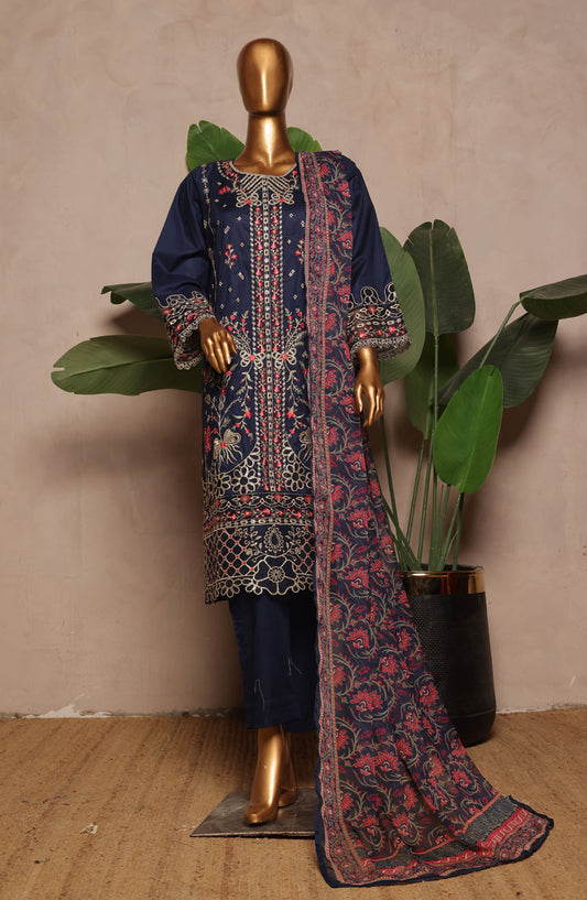 Bin Saeed Embroidered Lawn Stitched 3 Piece Suit - D-11 - BS25LPLV4 - Blue - Summer Collection