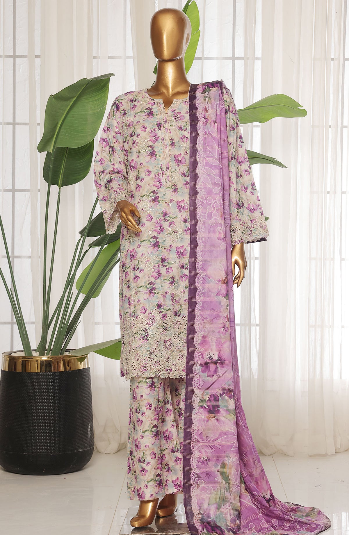Bin Saeed Chikankari Stitched 3 Piece Suit - D-11 - BS25WNWC - Purple - Summer Collection