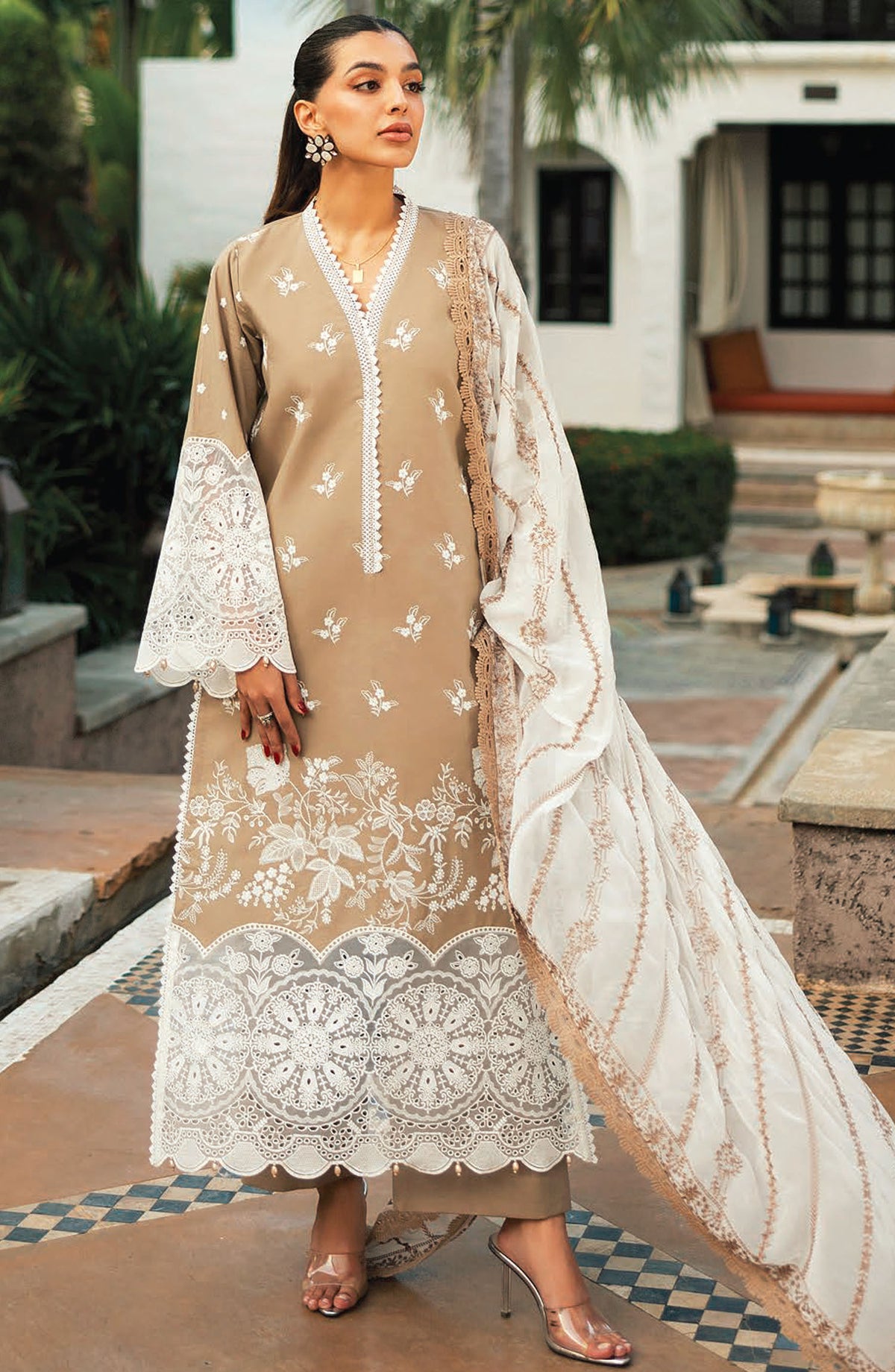 Zainab Chottani Chikankari Lawn Unstitched 3 Piece Suit - D-11A Sia - ZBC25CL - Beige - Summer Collection