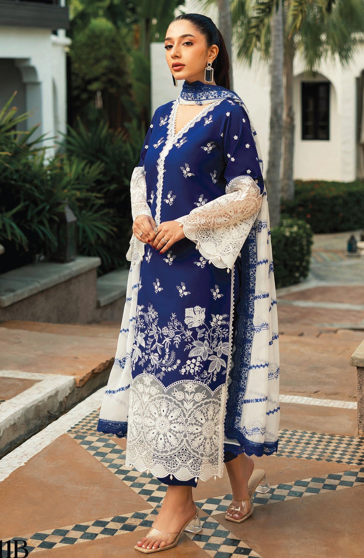 Zainab Chottani Chikankari Lawn Unstitched 3 Piece Suit - D-11B Sia - ZBC25CL - Blue - Summer Collection