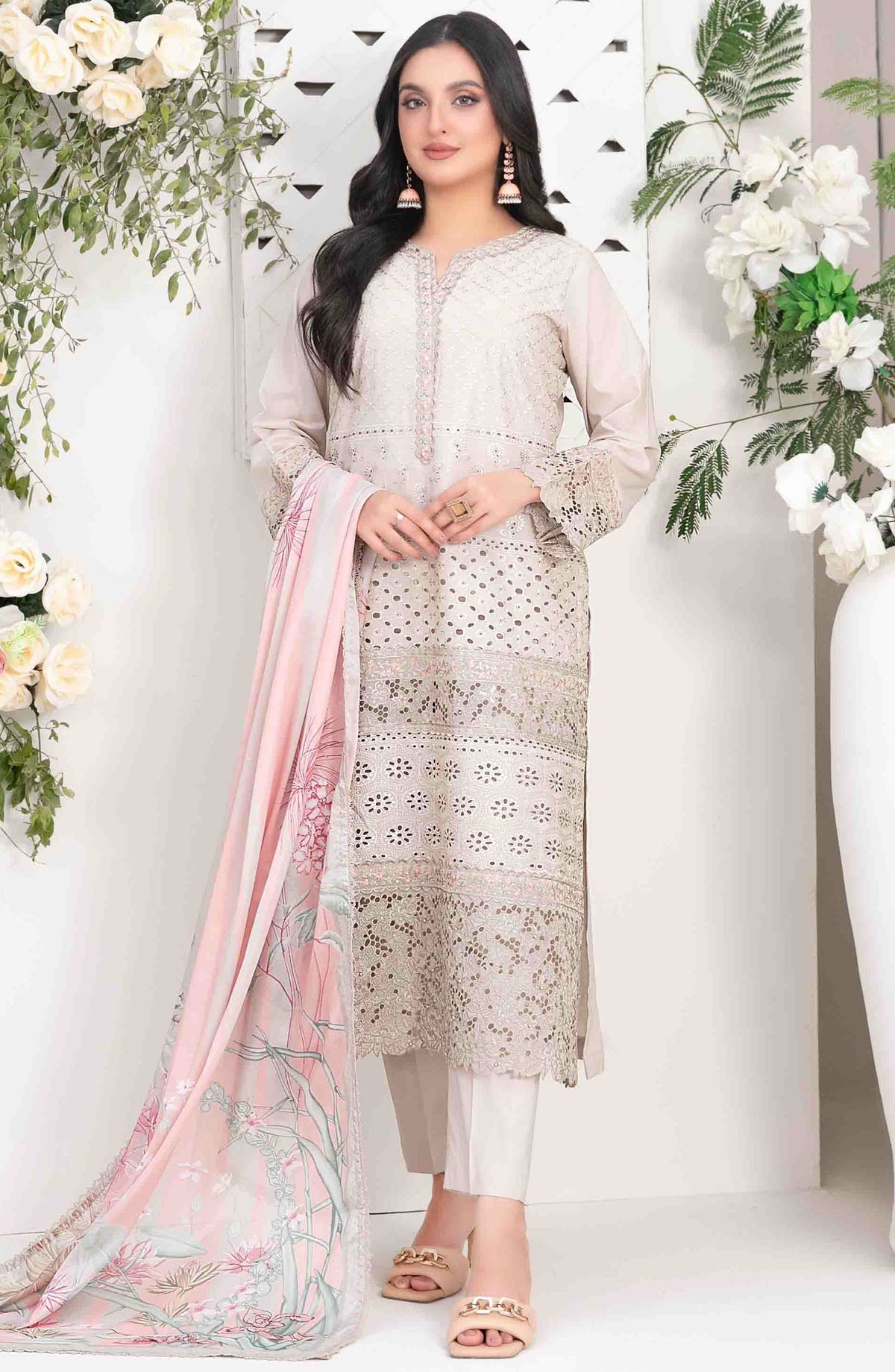 Saija by Tawakkal Fabric Embroidered Lawn Unstitched 3 Piece Suit - D-1229 - TF25SSS - Grey - Summer Collection