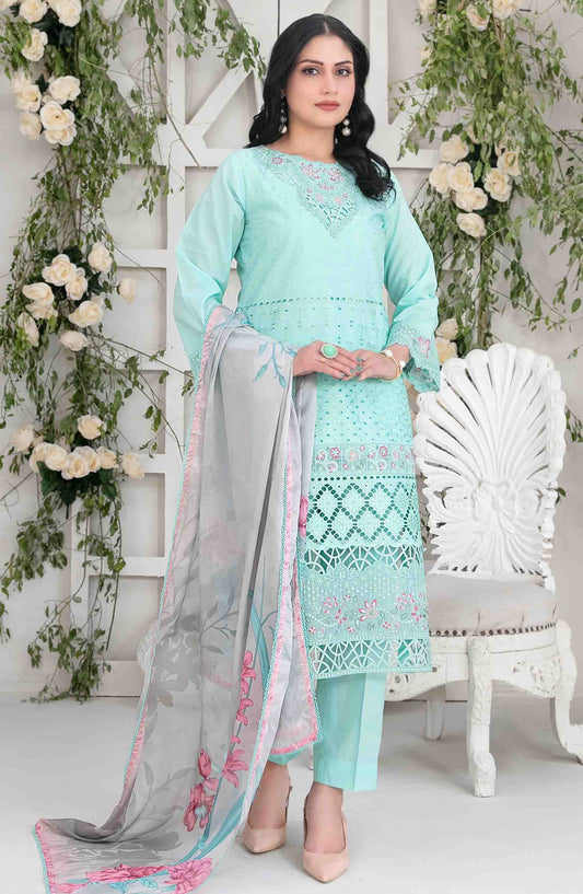 Saija by Tawakkal Fabric Embroidered Lawn Unstitched 3 Piece Suit - D-1232 - TF25SSS - Blue - Summer Collection