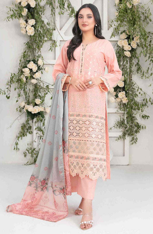 Saija by Tawakkal Fabric Embroidered Lawn Unstitched 3 Piece Suit - D-1233 - TF25SSS - Peach - Summer Collection