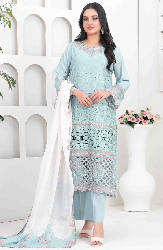 Saija by Tawakkal Fabric Embroidered Lawn Unstitched 3 Piece Suit - D-1235 - TF25SSS - Blue - Summer Collection