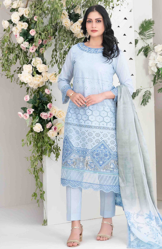 Saija by Tawakkal Fabric Embroidered Lawn Unstitched 3 Piece Suit - D-1240 - TF25SSS - Blue - Summer Collection