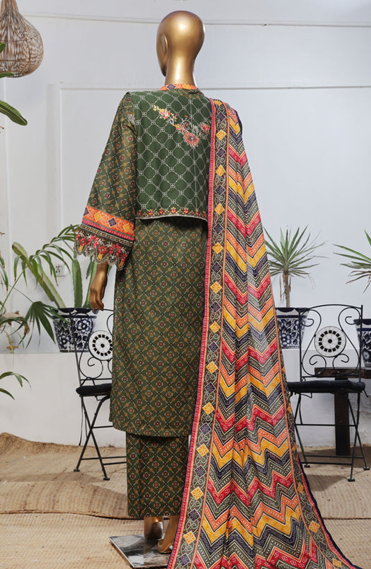 Bin Saeed Embroidered Lawn Stitched 3 Piece Suit - D-12 - BS25BEEC - Green - Eid Collection