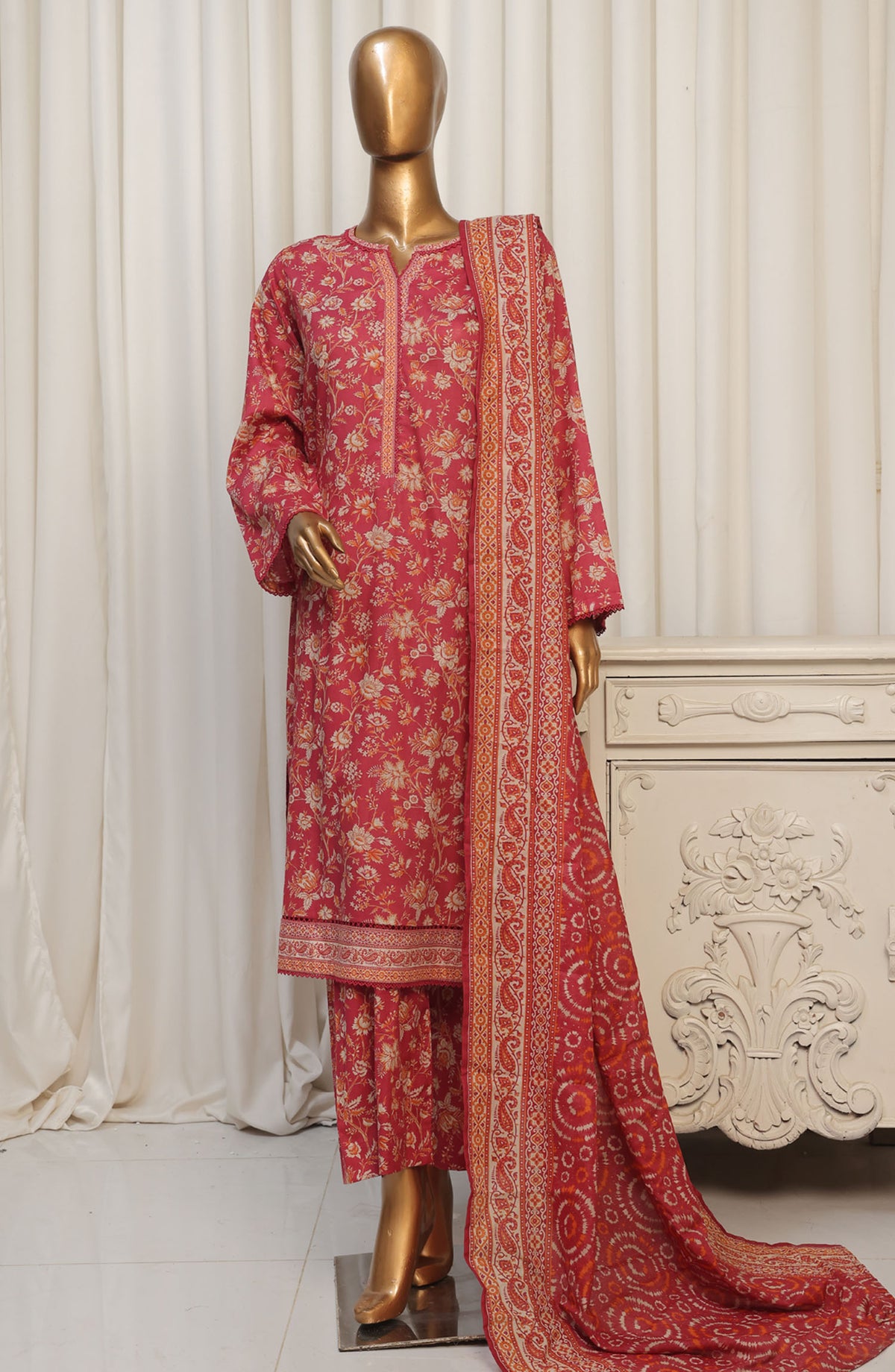Bin Saeed Printed Lawn Stitched 3 Piece Suit - D-12 - BS25EPLV4 - Pink - Summer Collection