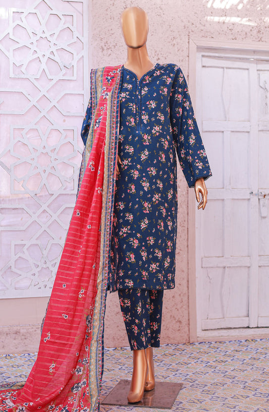 Bin Saeed Printed Lawn Stitched 3 Piece Suit - D-12 - BS25EPLV5 - Blue - Summer Collection